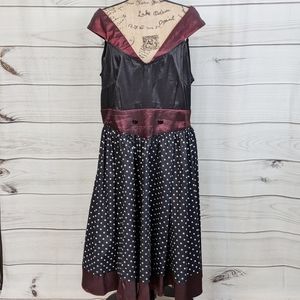 CHIC STAR RETRO Polka Dot Dress Burgundy Trim